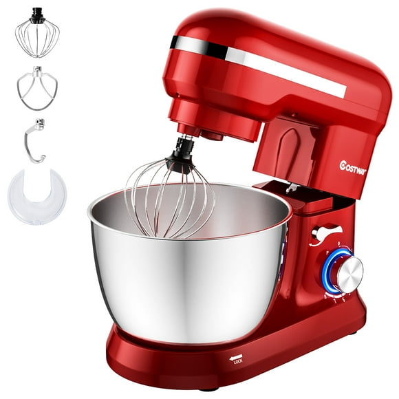 Costway 4.8 QT Stand Mixer 8-speed Electric Food Mixer, Dough Hook Beater Red