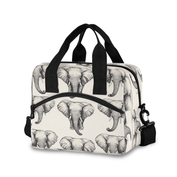 Lunch Bag Portable Crossbody Meal Bag Cooler Bag Insulated Lunch Bag Food Bag Handheld & Crossbody Design Gray Elephant Pattern