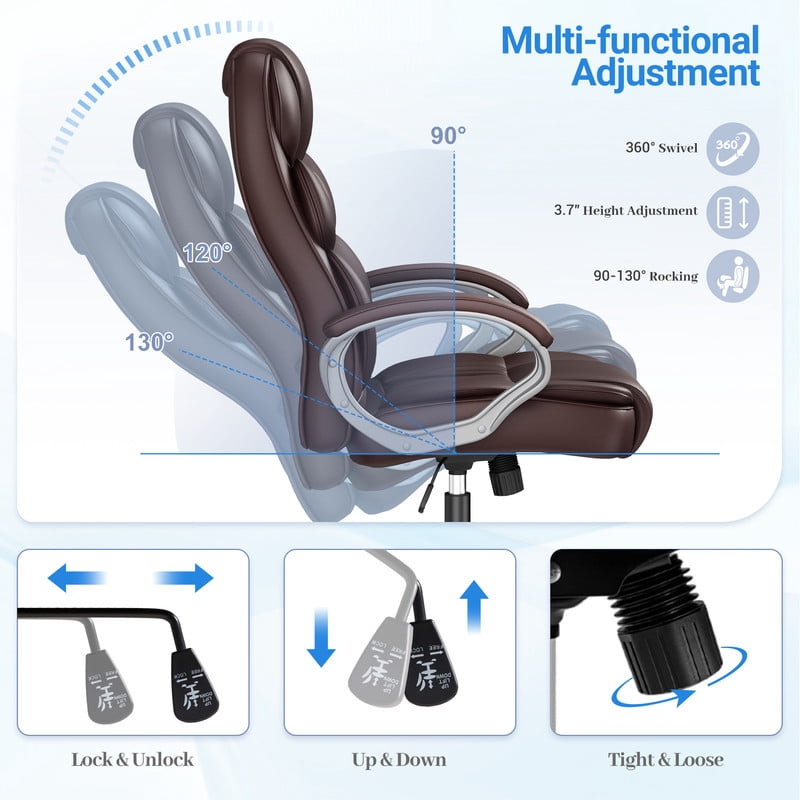Homall High Back Office Chair, Executive Leather Desk Chair with Padded Armrests Swivel Task Chair with Lumbar Support,Brown