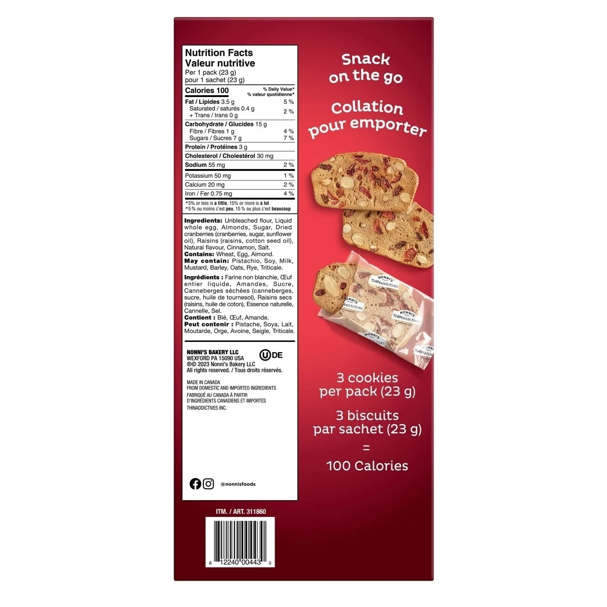 Thin Addictives Cranberry Almond Thin Cookies 20.3 Ounce (75 Count Total)