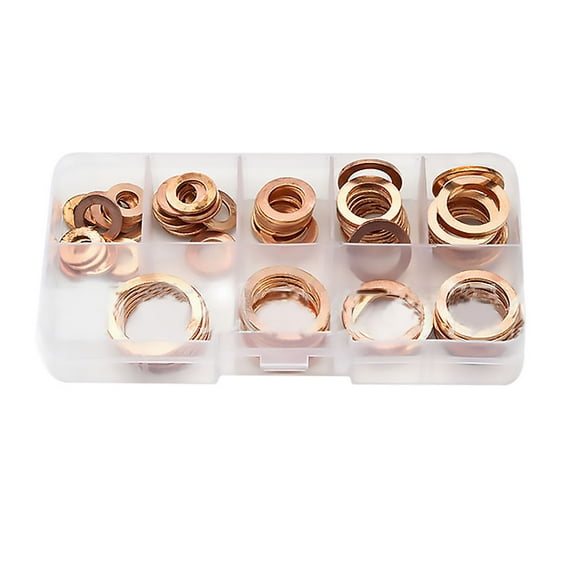 Voiceine 80pcs Solid Copper Washers Assorted Copper Gasket Washers Sump Plug Sealing Ring Set with Case Assortment Kit Set