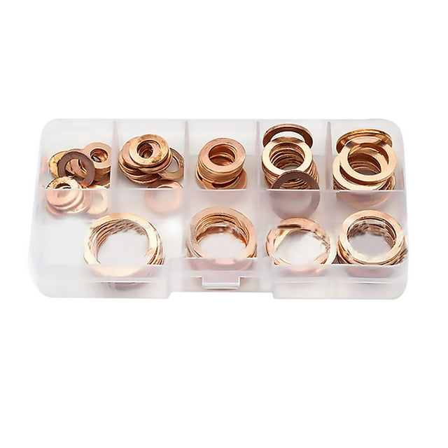 80 piezas de arandelas de cobre sólido, surtido de arandelas de junta de cobre, juego de anillos de sellado de tapón de sumidero con juego de surtido de estuches
