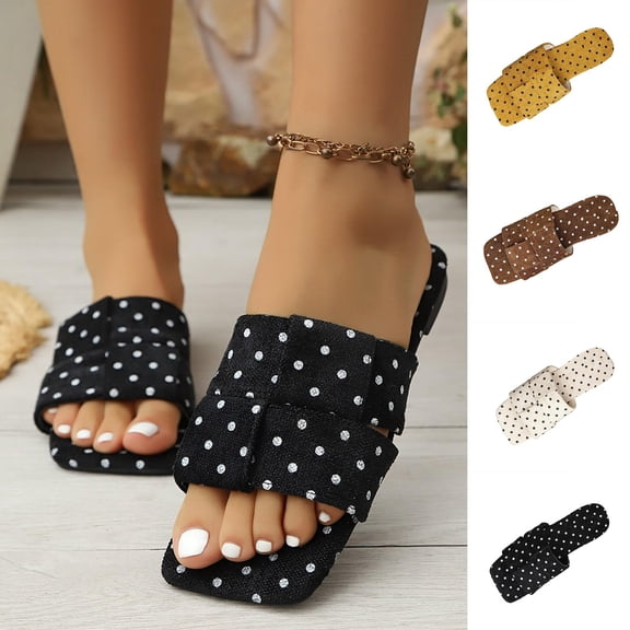 Agkizg Womens Indoor Outdoor Slides, Beach Walking Sandals, Print Squares Toe Flat Slide Sandals Casual Indoor Outdoor Daily Comfortable Slippers