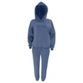 thumbnail image 5 of Women's Two Piece Outfits Sweatshirt Set Solid Color Hooded Pullover Casual Long Sleeve Fall Blue Sweatpants Tracksuit Lounge Sets S-2XL, 5 of 6