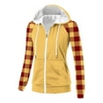 thumbnail image 5 of Htigea Womens Plaid Hoodies Drawstring Hooded Sweatshirts Preppy Full Zip Up Long Sleeve Jackets with Pockets Yellow XXL, 5 of 9