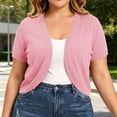 thumbnail image 4 of Women's Plus Size Cropped Cardigans Open Front V Neck Short Sleeve Knit Shrug Lightweight Dress Cover Up Pink, 4 of 9