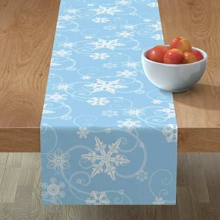

Cotton Sateen Table Runner 72 - Christmas Snowflakes Winter Snow Light Blue White Holiday Seasonal Print Custom Table Linens by Spoonflower