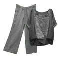 thumbnail image 2 of Ensemble Deux Pièces pour Femmes Été Imprimé Col Rond Manches Courtes Pull + Pantalon Ensemble 2 Pcs en Solde, 2 of 6