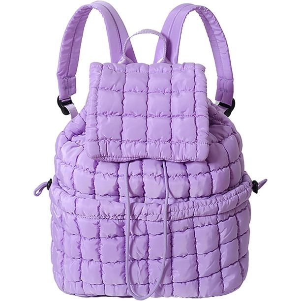 LHSHID Quilted Backpack for Women Lightweight Puffer Drawstring Padding Hiker Back Pack Travel Backpack College Gym Bag