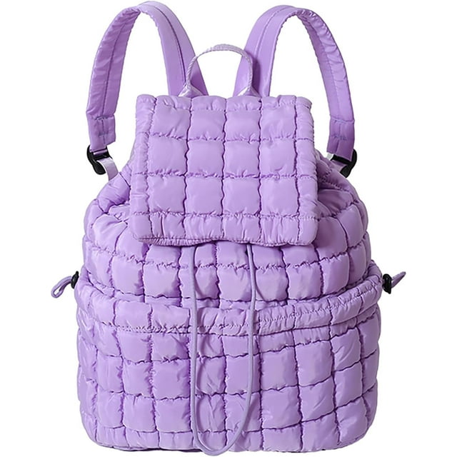LHSHID Quilted Backpack for Women Lightweight Puffer Drawstring Padding Hiker Back Pack Travel Backpack College Gym Bag