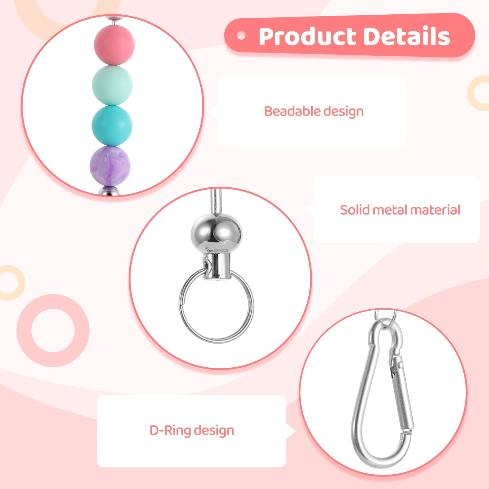 50 Pcs D-Ring Keychain Hooks, Beadable Carabiner Clips for DIY Beaded Keychains, Water Bottle Loops, Backpack, Dog Tag Chains, Outdoor Gear Accessories