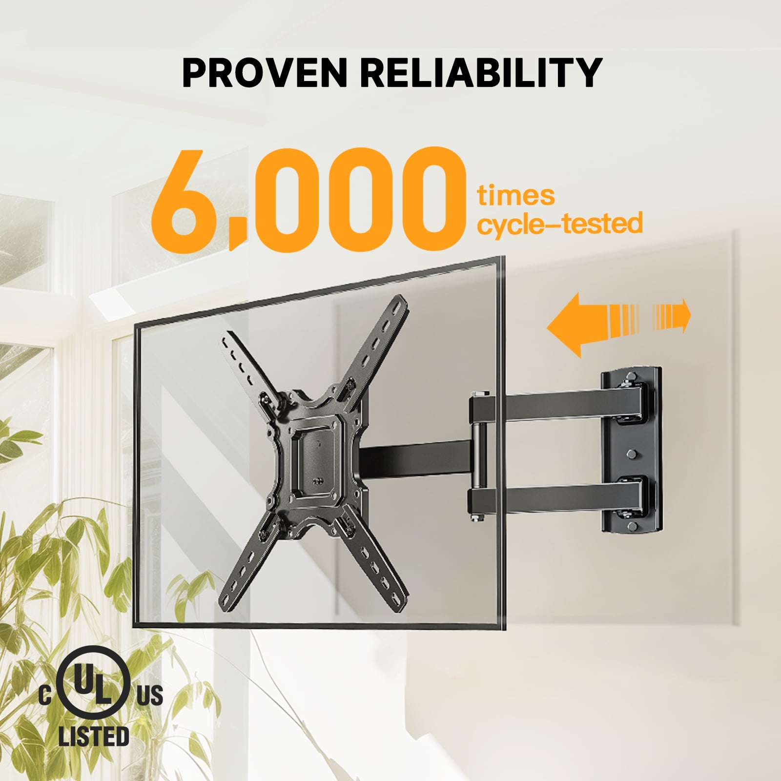 MountFTV Full Motion TV Wall Mount for 40  90 Inch Flat Curved TVs, Up to 132 lbs, 12"/16" Wood Studs, TV Stand with Tool-Free Tilt, Swivel, Extension,600 x 400mm