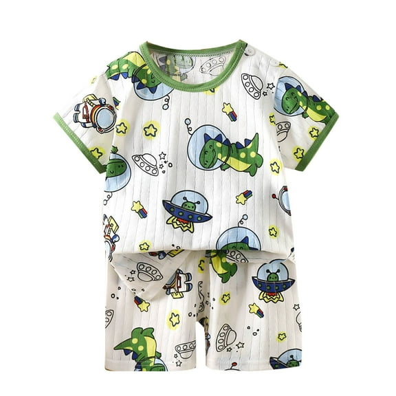 Cethrio Boys Summer Pajama Sets, Cotton 2 Piece Comfy Soft Boys' Sleepwear Green Size 6Months-9T