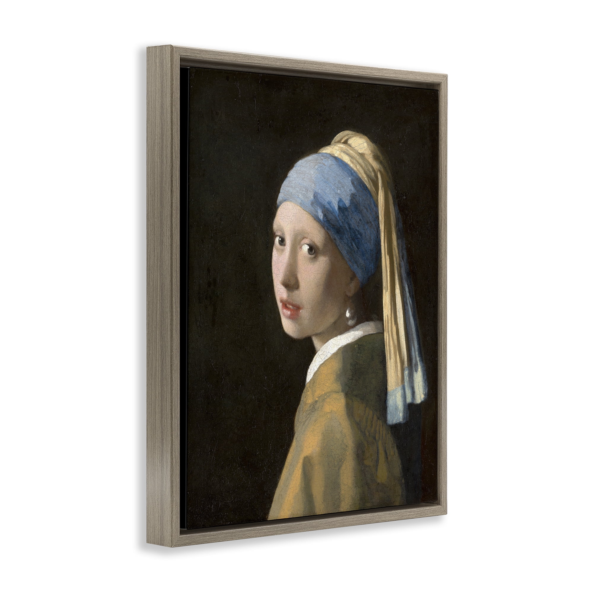 Stupell Industries Classical Vermeer Pearl Earring People Painting Brown Floater Framed Canvas Art Print Wall Art, 25 x 31