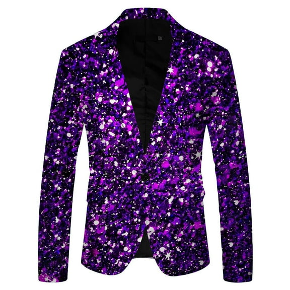 Men'S 3D Sequin Suit Jacket Printed Pocket Lapel Button Up Suit Jacket Suit Style Three
