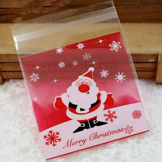 PENGXIANG 100Pcs Self-adhesive Christmas Cookie Candy Packaging Bag Baking Snack Pouch Style 4 One Size