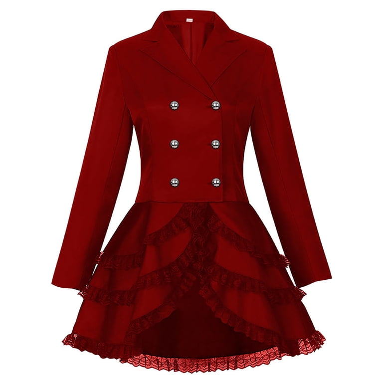 Frostluinai Gothic Jacket Dress for Women Long Sleeve Double Dreasted Mini  Dress Lapel Collar Lace Tiered Jacket Coat Vintage Dresses - Walmart.com