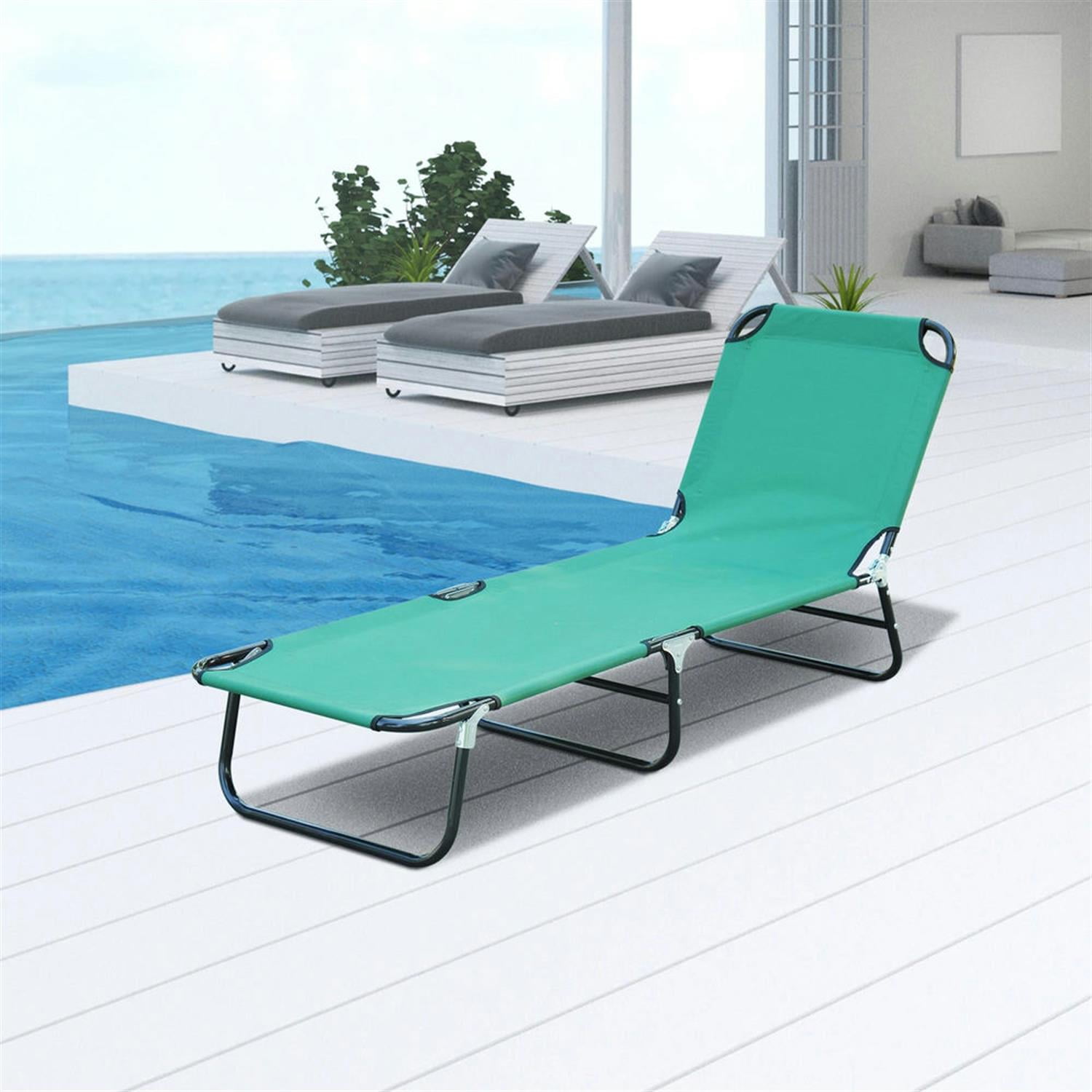 Demi Bonn Folding Chaise Lounge Beach Chairs with Steel Frame, 5-Position Reclining Outdoor Sun Tanning Seats for Yard & Patio, Green