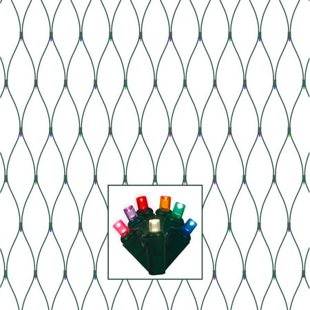 Vickerman 150 Multi-Colored Wide Angle LED Christmas Net Light Set, Green Wire