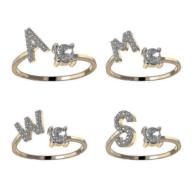 26 Letter Ring Gold Metal Adjustable Open Ring, Initial Name Letter Ring-size:f