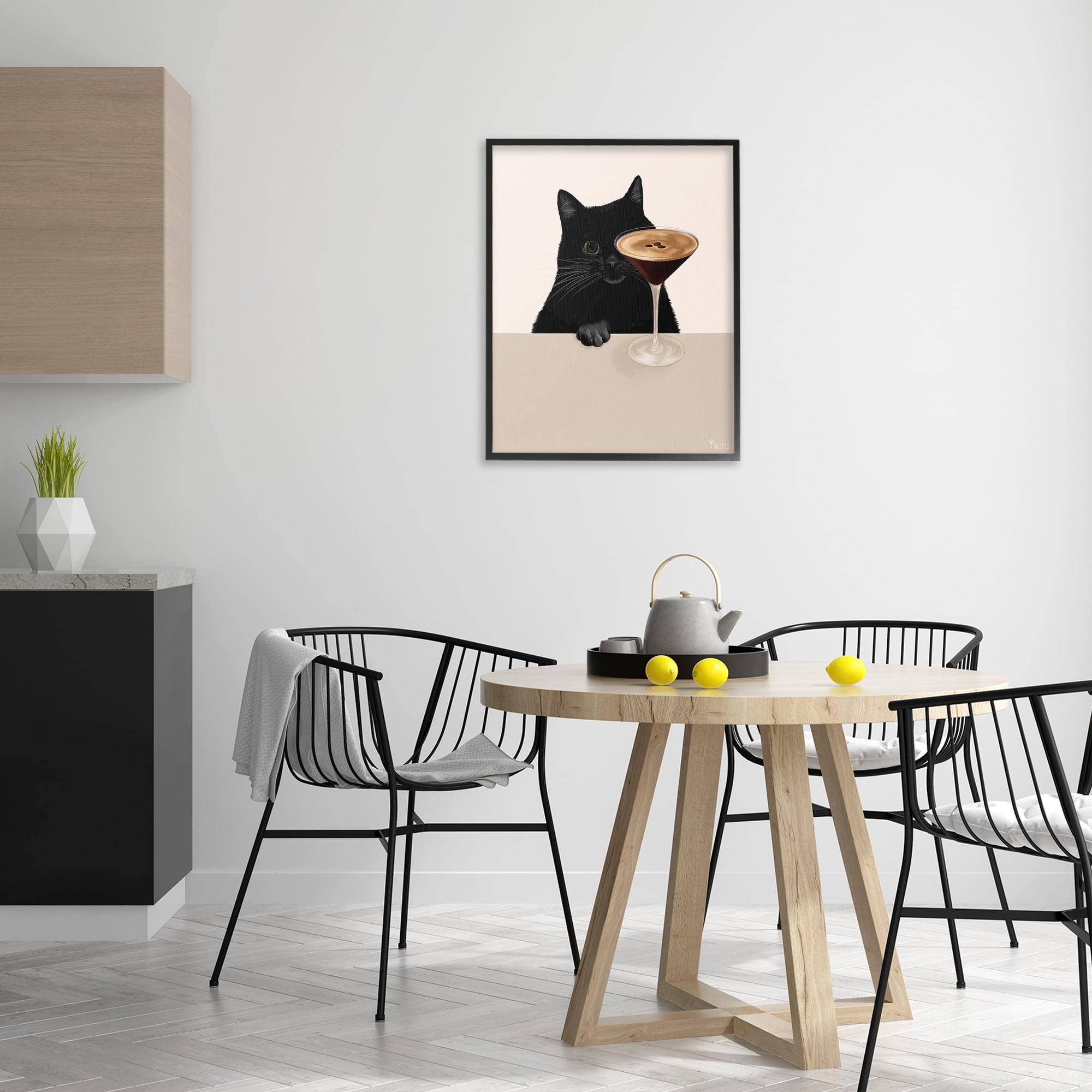 Stupell Industries Cat & Espresso Martini Food & Beverage Painting Black Framed Art Print Wall Art, 24 x 30