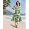 thumbnail image 4 of Vestido midi YESNO de verano con estampado floral, cuello en V, manga abullonada, 2XL, para mujer, 4 of 5