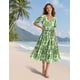 thumbnail image 4 of Vestido midi YESNO de verano con estampado floral con cuello en V y manga abullonada para mujer, 4 of 5