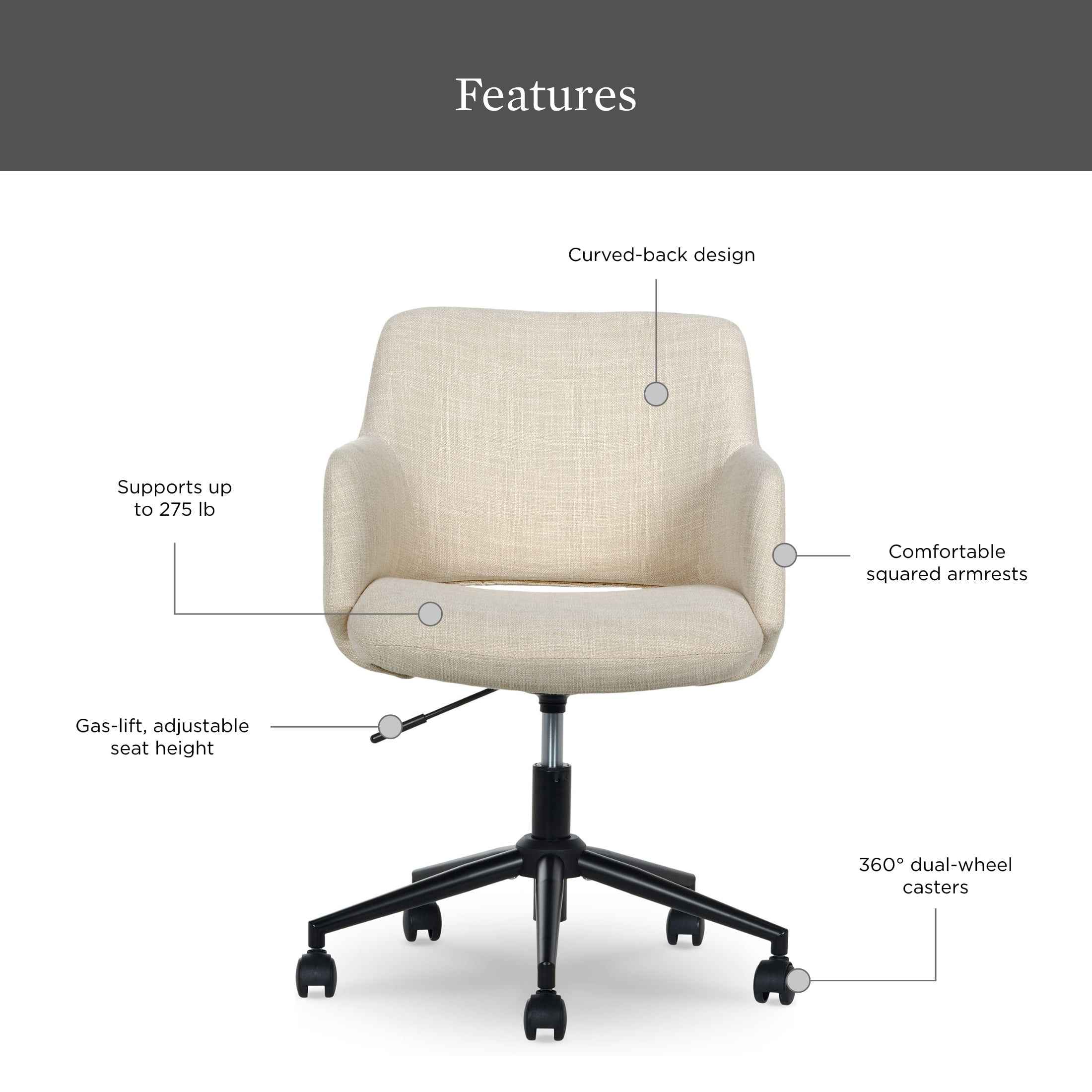Better Homes & Gardens Lillian Office Chair, Cream
