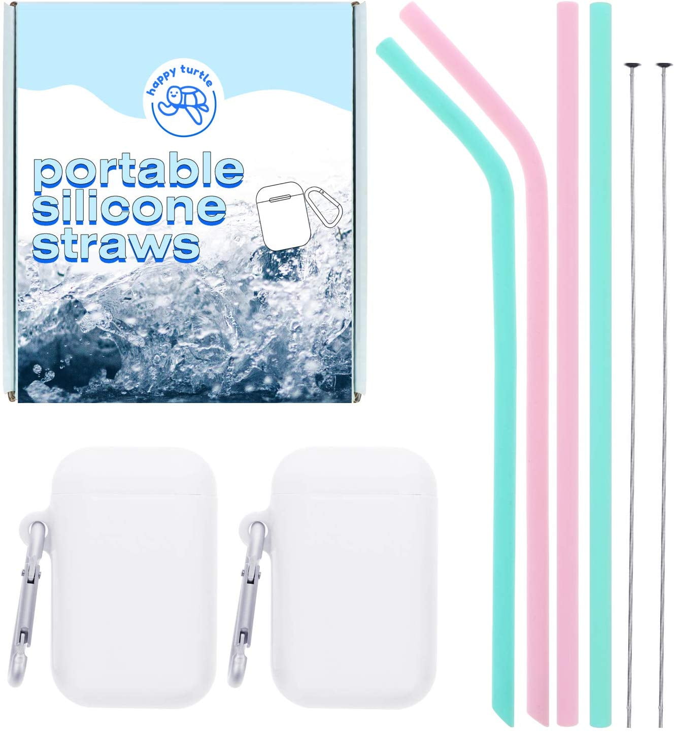HappyTurtle Reusable Straws with Case 4 silicone straws with case