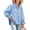 Sky Blue, variant on Women Shirt Long Sleeved Button Up Shirt Pleated V Neck Shirt Loose Casual Fluffy Top