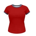 thumbnail image 5 of ZHYou Women's Short Sleeve Shirts Crew Neck Color Block T Shirts Summer Slim Fit Basic Tee Tops Red S, 5 of 5