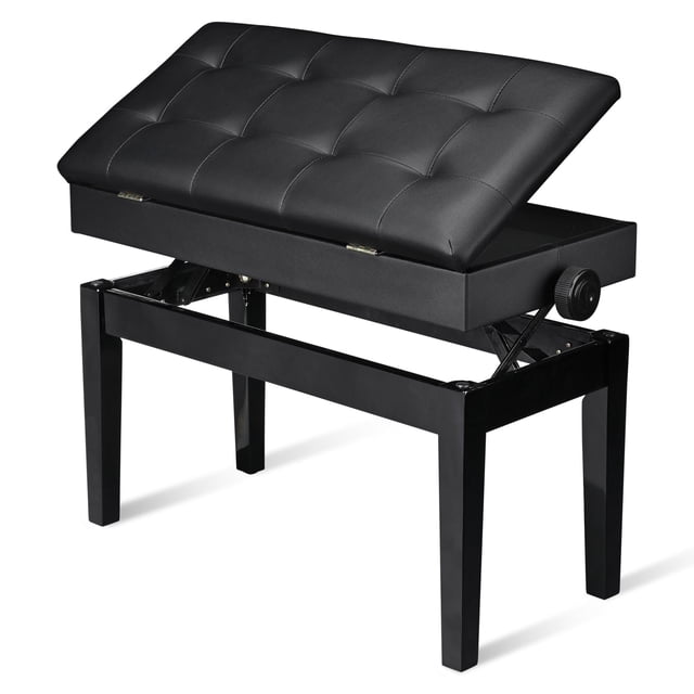 Yescom Adjustable Duet Piano Bench PU Leather Padded Wooden Keyboard Storage