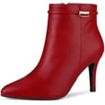 thumbnail image 1 of Botines con cremallera lateral y punta puntiaguda para mujer rojo 37, 1 of 7
