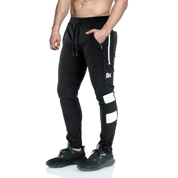 BROKIG Men's Stripe Gym Athletic Sweatpants Workout Jogger Pants (Large, Black)