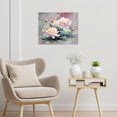 thumbnail image 4 of Zen Floral Canvas Wall Art Pink Water Lily Flower with Green Leaf Plant and Dragonfly Wall Art for Living Room,Nature Botanical Framed Wall Art Bedroom Bathroom Wall Decor,12L x 16W inches, 4 of 6