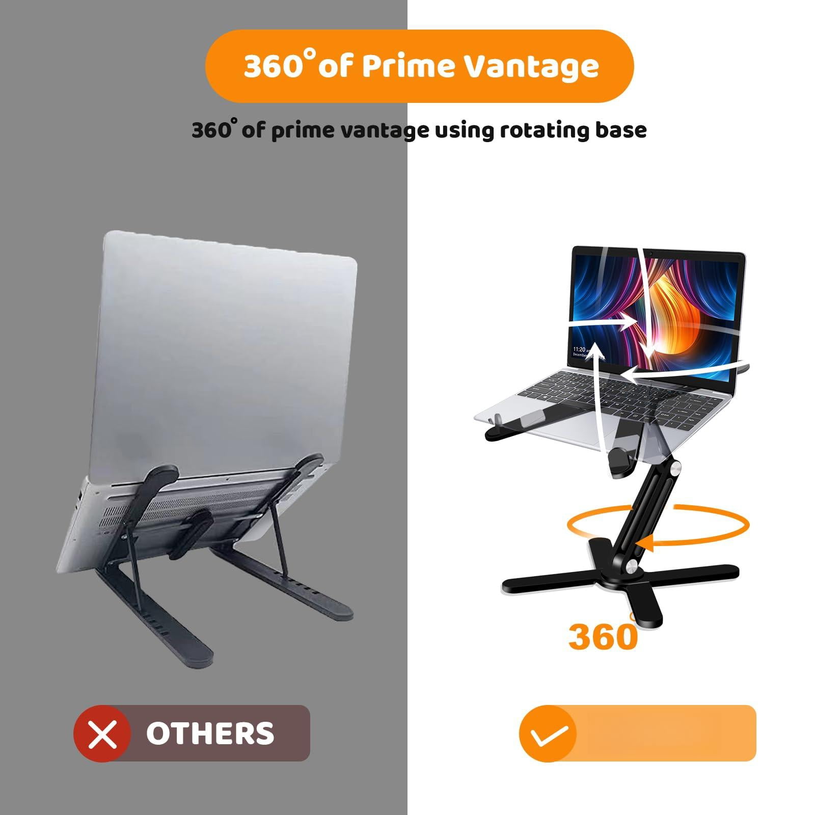 Laptop Stand With 360 Rotating Base  Computer Notebook Riser Metal Holder For Desk Collaborative Work Fully Foldable Easy Storage Fits All Macbook Laptops Up To 16 Inches Black
