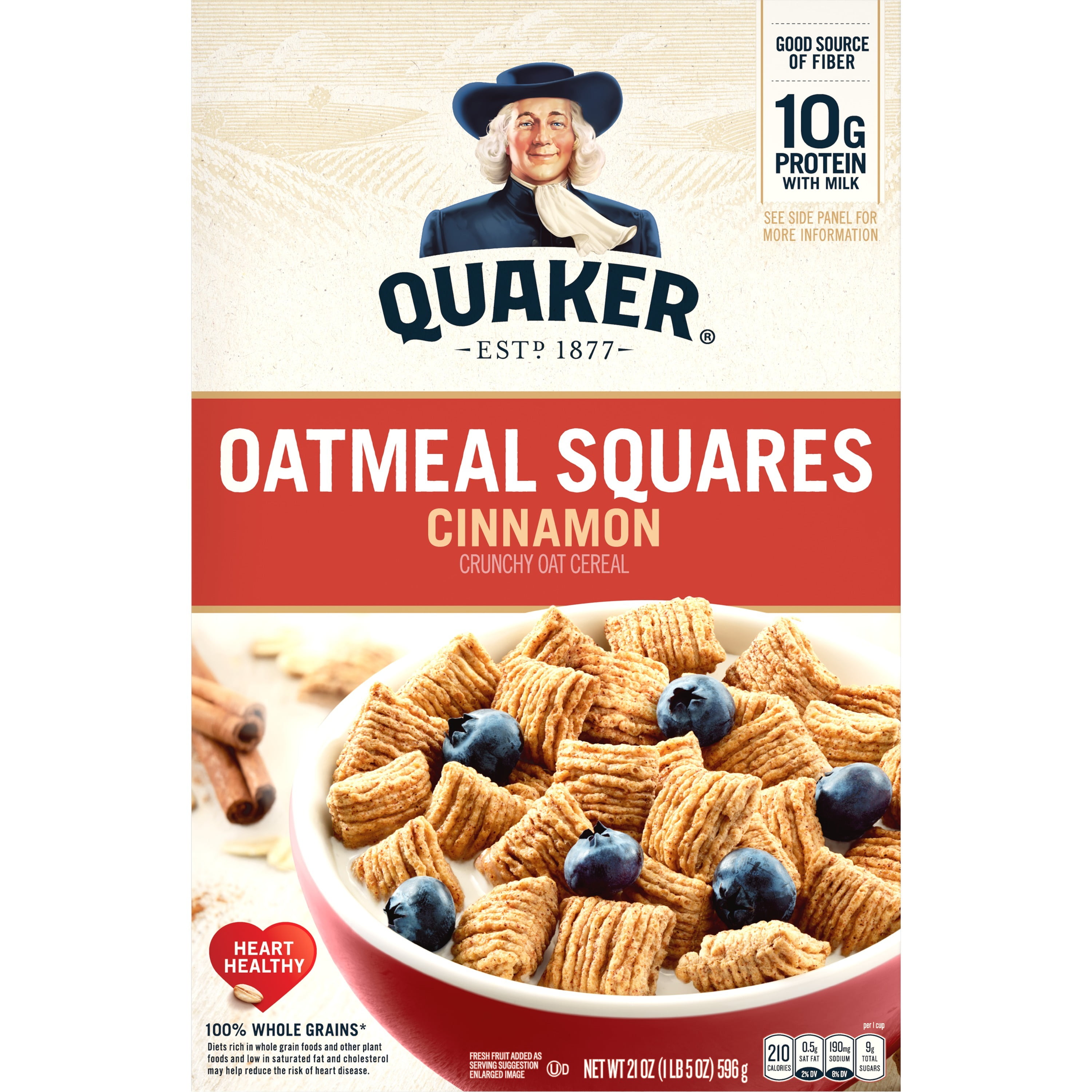 Quaker Oatmeal Squares Cinnamon, 21 oz