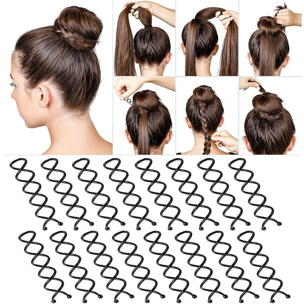Casewin 20pcs Spiral Hair Pins, Rotating pin Non-Scratch Round Tips, Twist  Screw Hair Pin for Women Bun Hair Style DIY, Spiral Bobby Pins Black -  