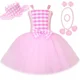thumbnail image 3 of Vestido de tutú de princesa Barbi para niñas, ropa para fiesta de cumpleaños de Halloween, disfraz de película de Cosplay, vestidos de tul a cuadros rosas para niñas, 3 of 5