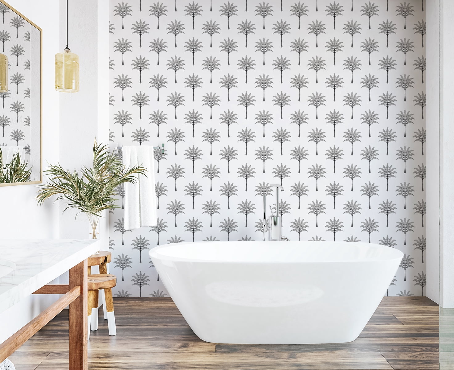 Harry & Grace Harbor Grey Montgomery Palm Peel and Stick Wallpaper