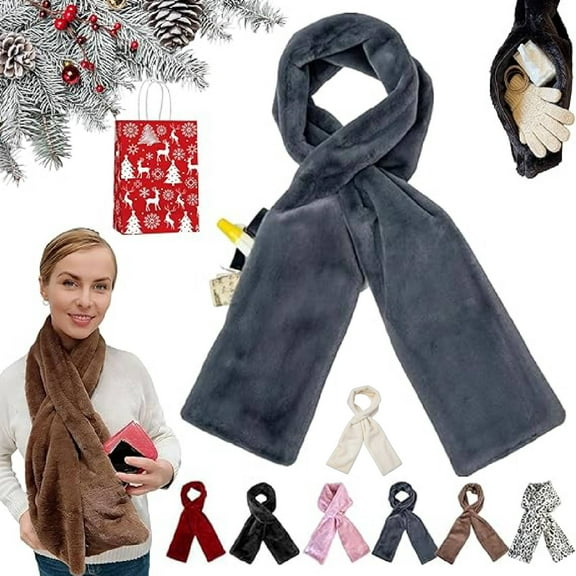 Concealed Pocket Scarf, Faux Scarf With Hidden Zipper Pocket, Cozy Wrap Secure Concealed Storage, for Phone Keys(Gray)
