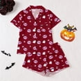 thumbnail image 2 of MEZZALL Women Halloween Print Pajama Set Lapel Collar Button Closure Chest Pocket Short Sleeve Tops With Elastic Waist Shorts Loungewear Sleepwear For Holiday 2 Piece Holiday Pjs, 2 of 9