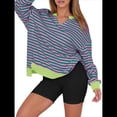 thumbnail image 3 of Sudaderas Oversize para Mujer, Camisetas de Larga con Cuello en V, Jersey Holgado, Atuendo de Otoño 2025. Rayas Rojas Rosas S, 3 of 8