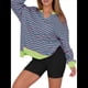 thumbnail image 3 of Sudaderas Oversize para Mujer, Camisetas de Larga con Cuello en V, Jersey Holgado, Atuendo de Otoño 2025. Rayas Rojas Rosas S, 3 of 8