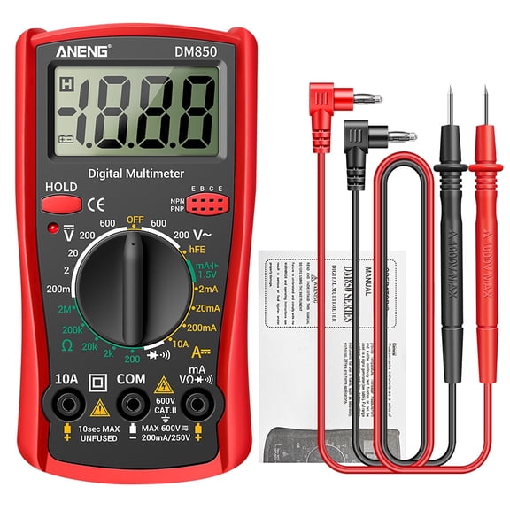 ANENG DM850 Handheld Digital Multimeter, 1999 Counts, AC/DC Voltage Current Tester with Continuity Buzzer, Portable Multimeter for Electrical Testing