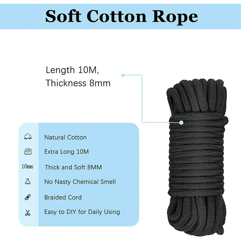 Soft Cotton Rope Cord,Casewin 2Pcs 10 M/32 feet 8 mm All Purpose Durable  Long Twisted Cotton Rope Craft Rope Thick Cotton Cord Twine Strong Braided
