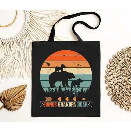 vintage Bonus Grandpa Bear Bonus Grandpa Bag Gift Black Tote Bag-TH40406