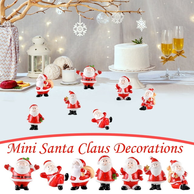 Mini Figuritas de Papá Noel Set de 7 - Decoraciones navideñas de resina para bolas de nieve DIY, jardines de hadas y exposiciones de la villa navideña