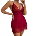 thumbnail image 4 of Somuwie Women's Large Size V-Neck Solid Color Lace See-Through Back Nightdress, 4 of 6