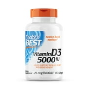 Doctor's Best Vitamin D3 5000IU, Non-GMO, Gluten Free, Soy Free, Regulates Immune Function, Supports Healthy Bones, 180 Softgels